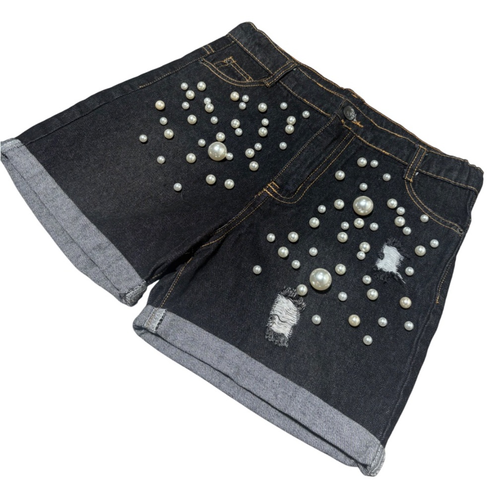Kakiai Girl LIGHTWEIGHT Black Pearl Non-stretch Denim Shorts Size 12Y/US Size 8
